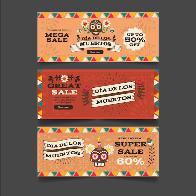 Banners do dia dos mortos com design vintage