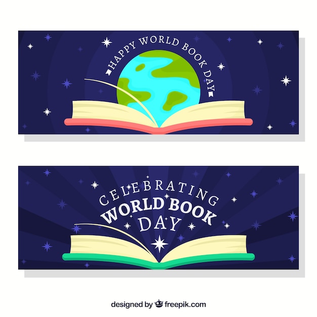 Vetor grátis banners do dia mundial do livro em estilo simples