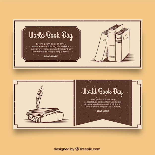 Banners do dia mundial do livro em estilo vintage