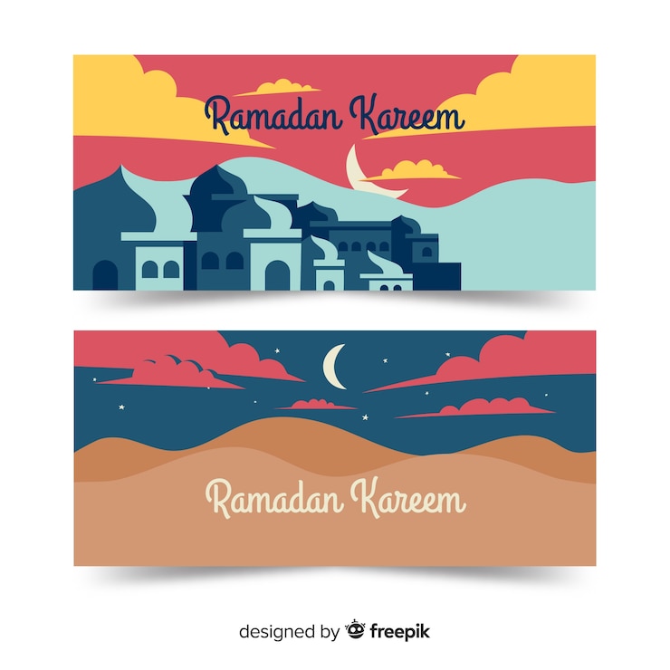 Vetor grátis banners do ramadã plana
