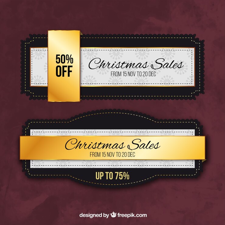 Vetor grátis banners dourado do vintage de vendas de natal