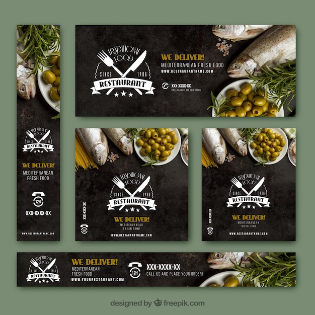 Banners elegantes com comida fresca