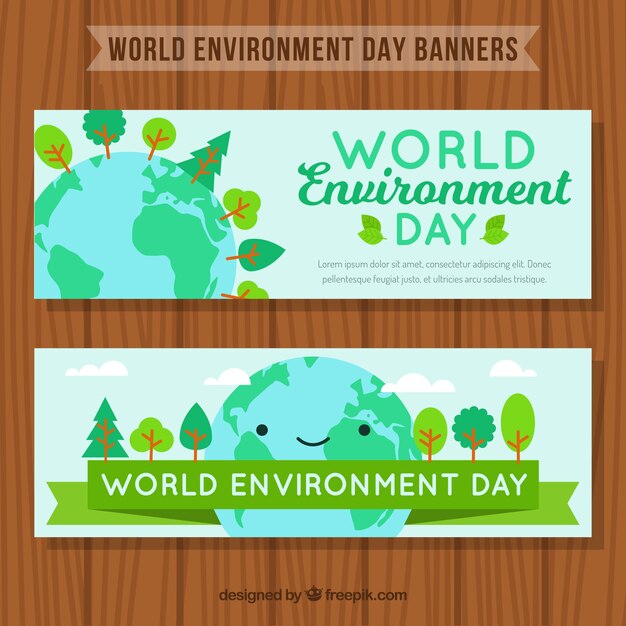 Vetor grátis banners fantásticos com sorrindo planeta terra para o dia mundial do meio ambiente