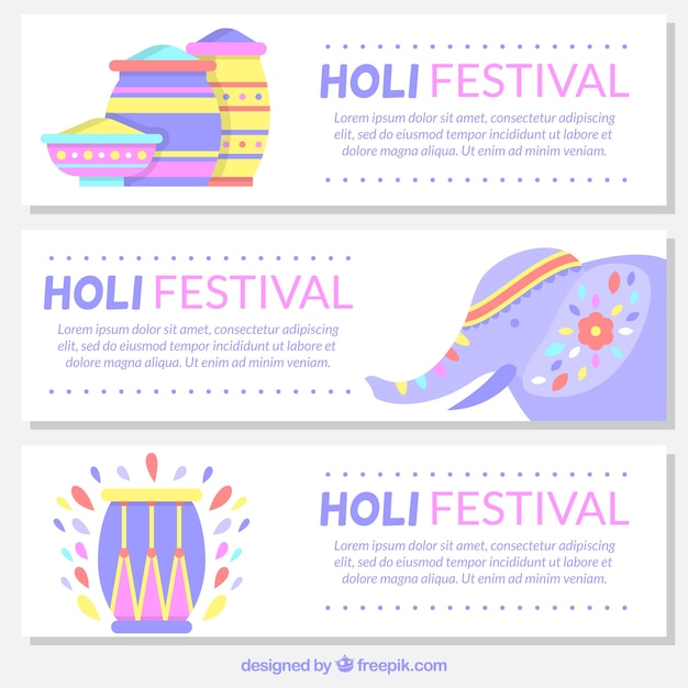 Banners festival de holi em cores pastel