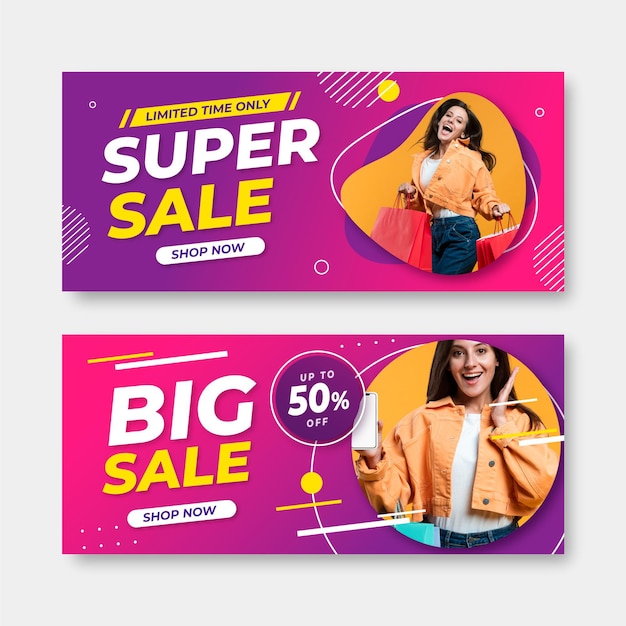 Banners gradientes de super vendas com foto