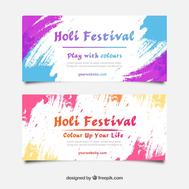 Banners holi com manchas coloridas