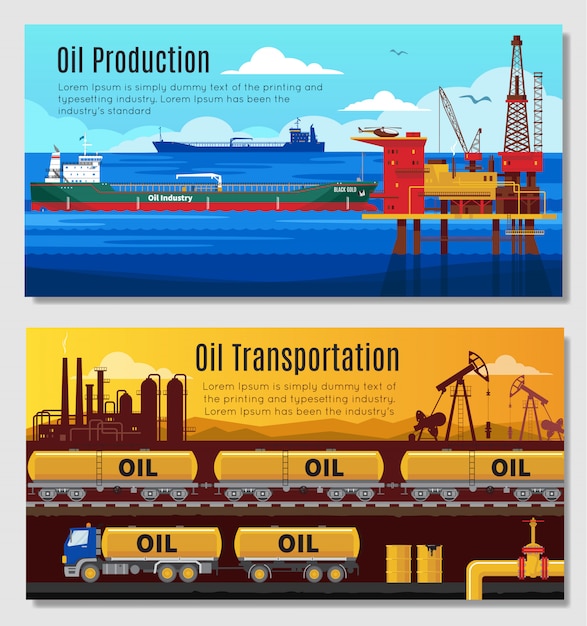 Vetor grátis banners horizontais da indústria de petróleo