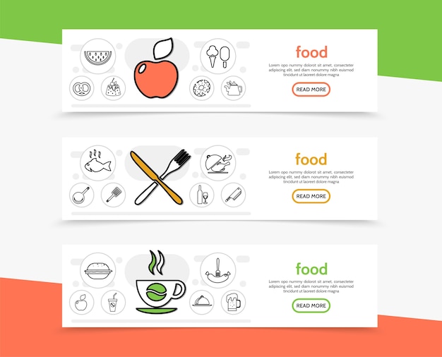 Banners horizontais de alimentos e culinária