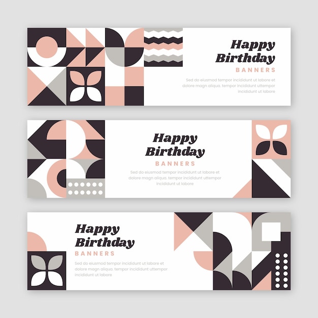 Banners horizontais de aniversário em mosaico plano
