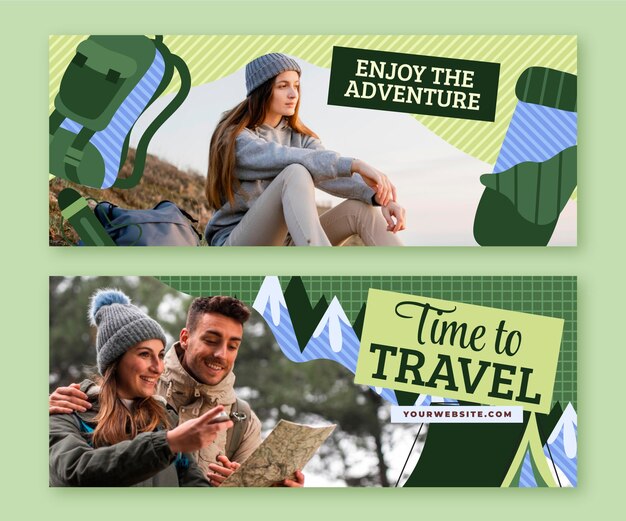 Banners horizontais de aventura com foto
