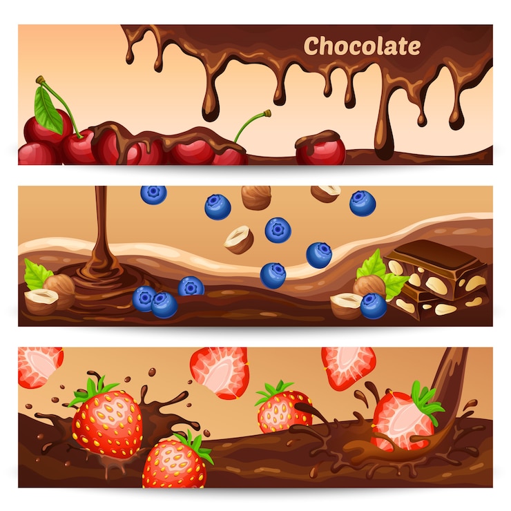 Vetor grátis banners horizontais de chocolate desenho animado
