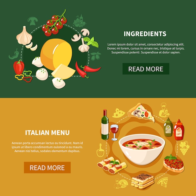 Banners horizontais de comida italiana