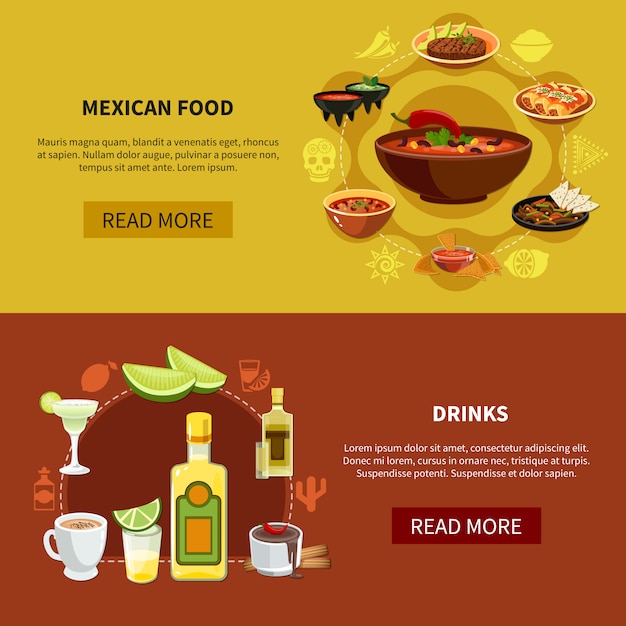 Banners horizontais de comida mexicana