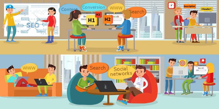Vetor grátis banners horizontais de desenvolvimento da web para empresas