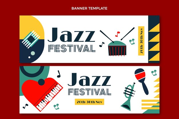 Banners horizontais de festival de música mínima em estilo simples