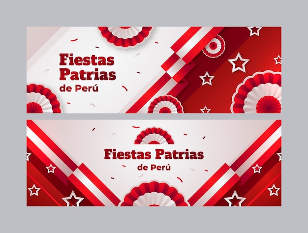 Vetor grátis banners horizontais de fiestas patrias realistas com rosetas