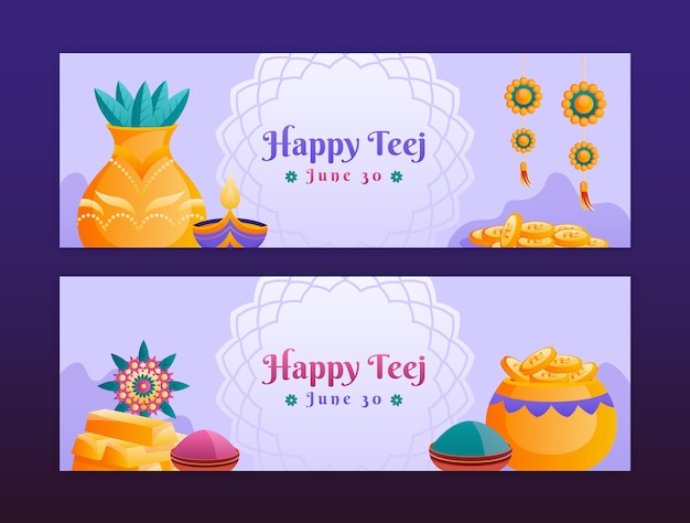 Banners horizontais de gradiente teej com vela e pós