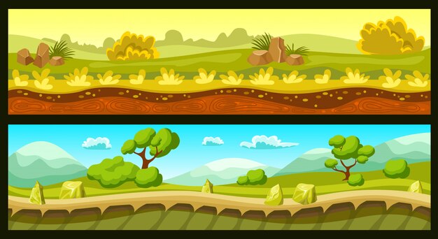 Banners horizontais de paisagens de jogos