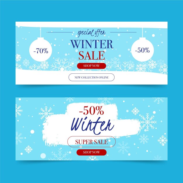Banners horizontais de venda plana de inverno