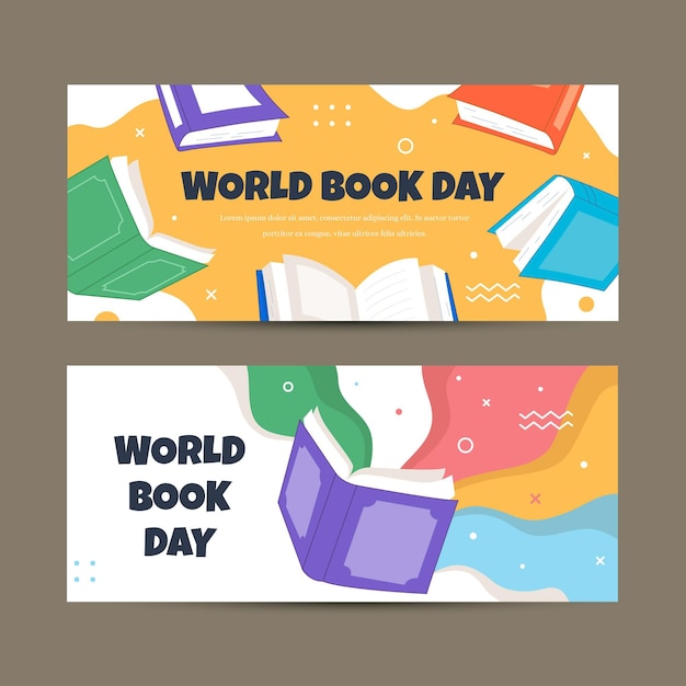Banners horizontais desenhados à mão para o dia mundial do livro