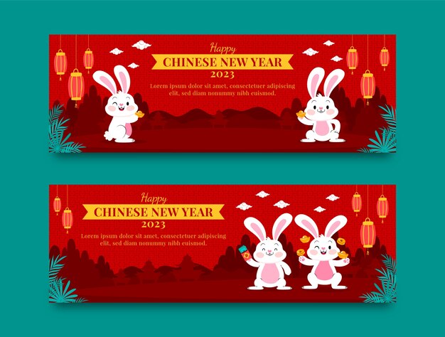 Banners horizontais planos definidos para celebração do ano novo chinês