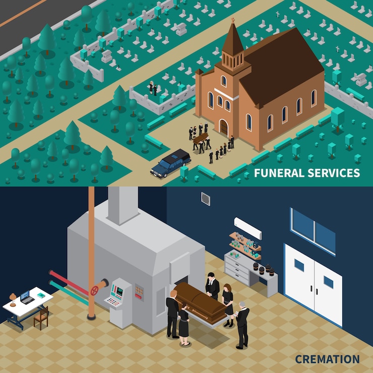 Vetor grátis banners isométricos de serviços de funeral