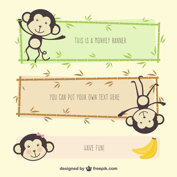 Vetor grátis banners macaco dos desenhos animados