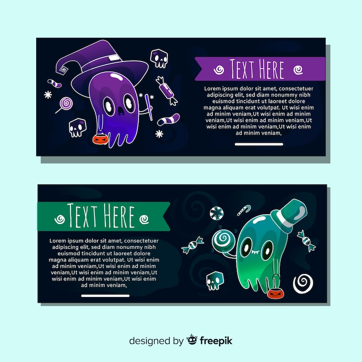 Vetor grátis banners modernos de halloween com texto