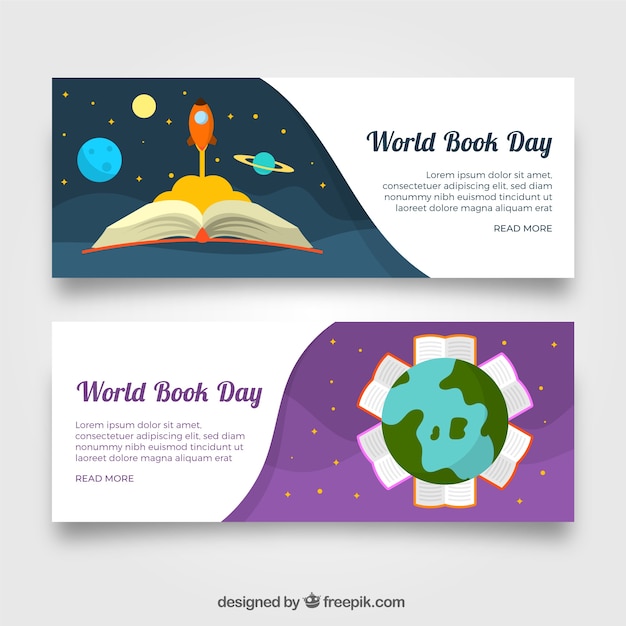 Banners planas do dia mundial do livro