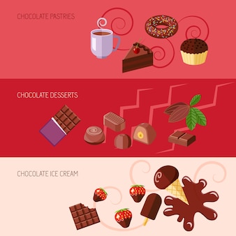 Banners planos de chocolate