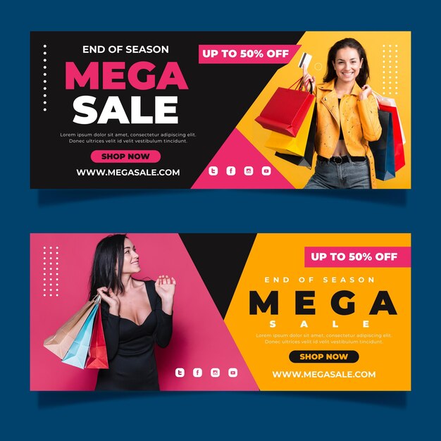 Banners planos de mega vendas com foto