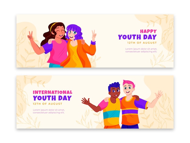 Vetor grátis banners planos definidos para o dia internacional da juventude