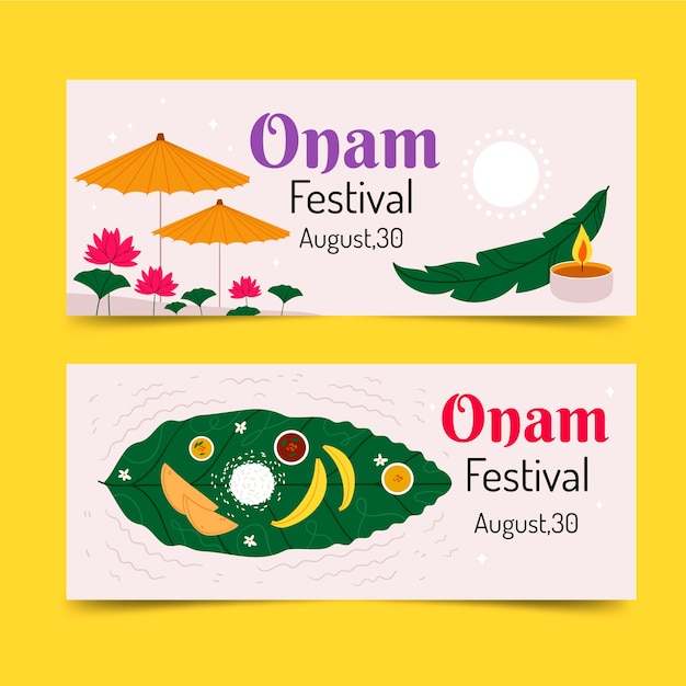 Vetor grátis banners planos para celebração onam