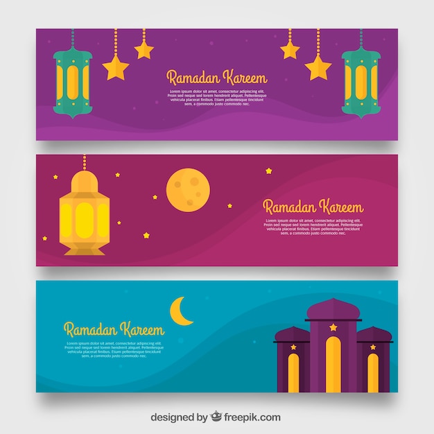 Vetor grátis banners ramadan coloridas