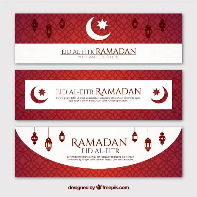 Vetor grátis banners ramadan vermelhas geométricas