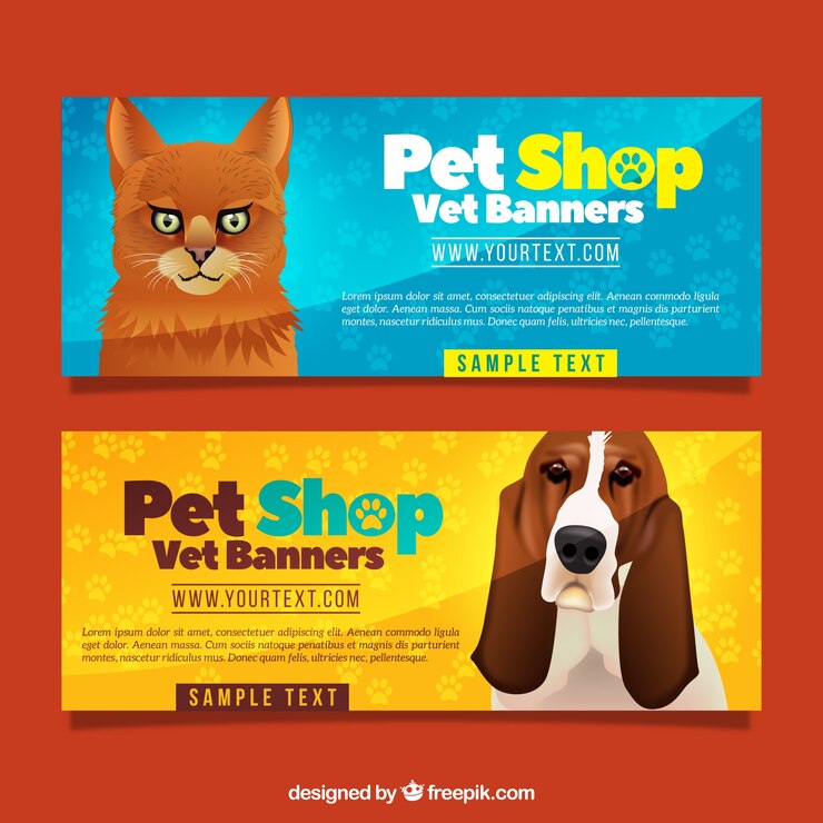 Vetor grátis banners realistas com animais de estimação