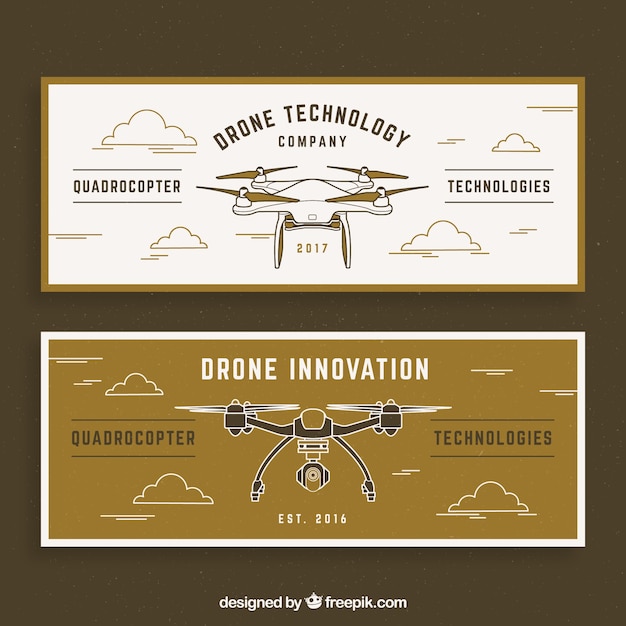 Vetor grátis banners retro com drones