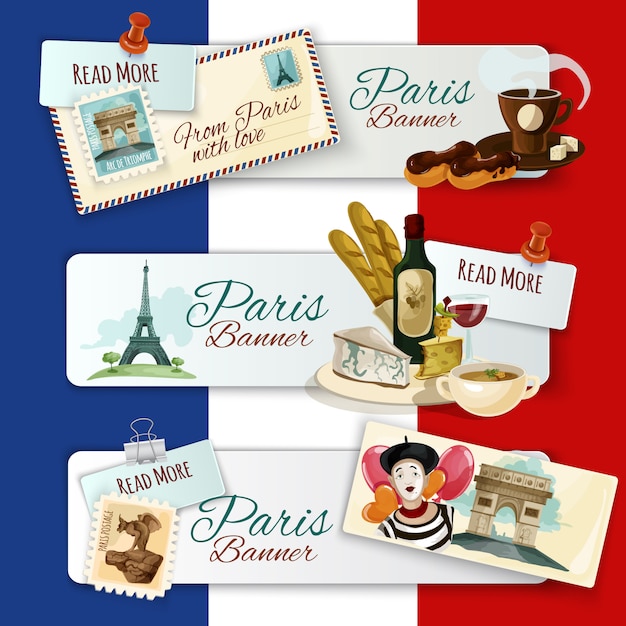 Vetor grátis banners turisticos de paris