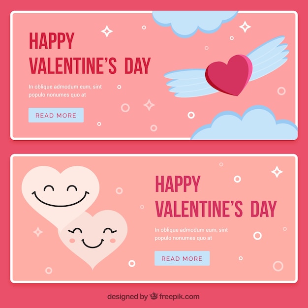 Banners valentim feliz com corações