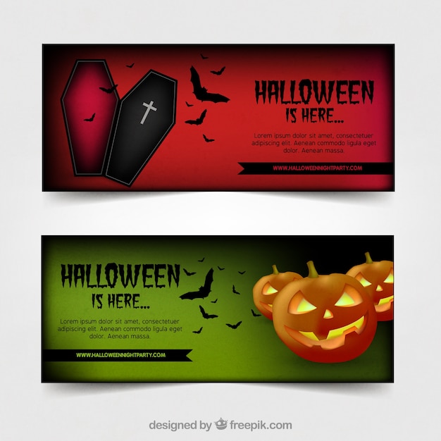 Vetor grátis banners verdes e vermelhos de halloween