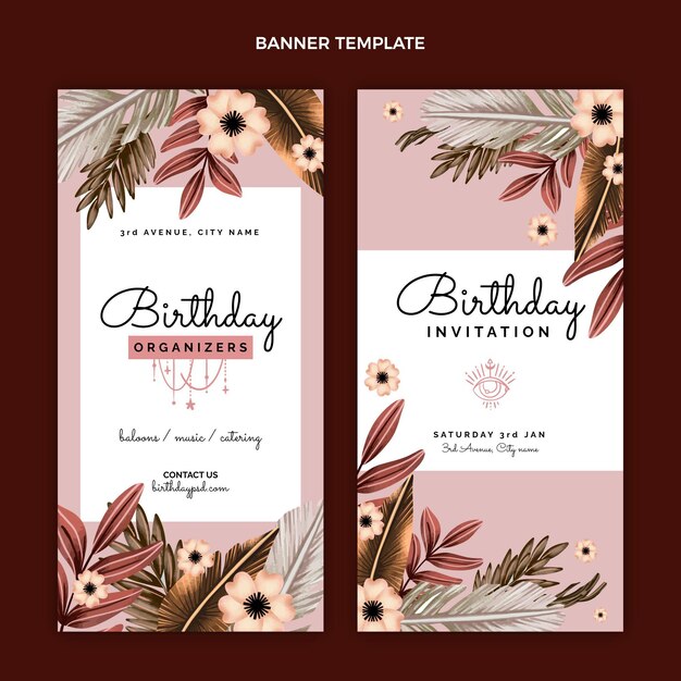 Banners verticais de aniversário boho em aquarela