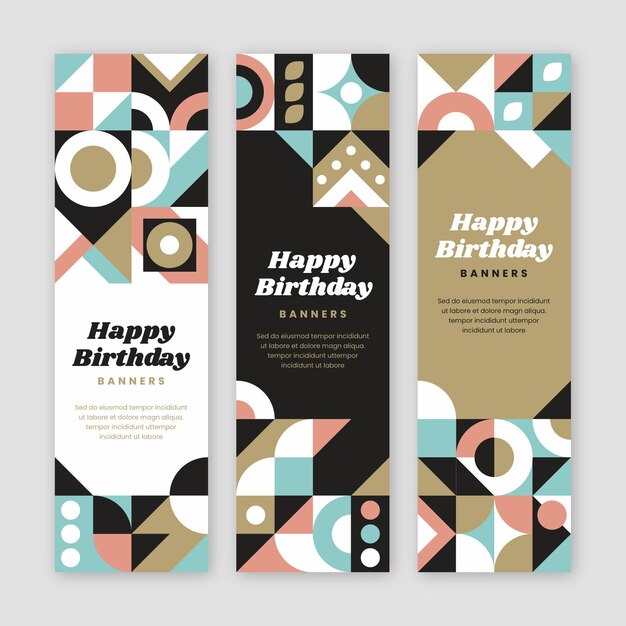 Banners verticais de aniversário em mosaico plano