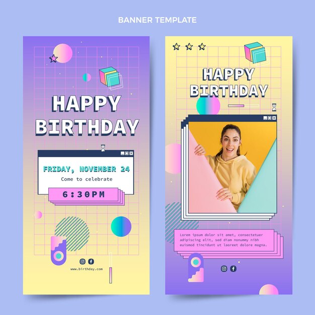 Banners verticais de aniversário gradiente retrô vaporwave