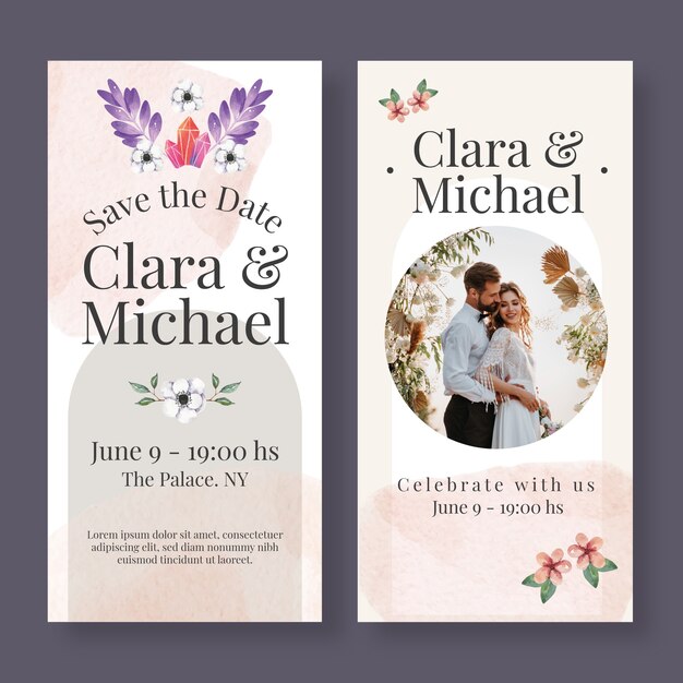 Banners verticais de casamento boho em aquarela