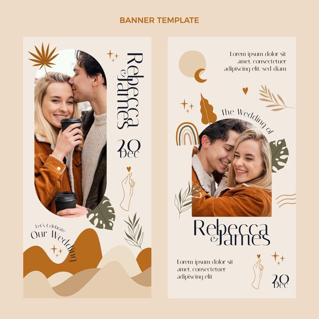 Banners verticais de casamento desenhados à mão