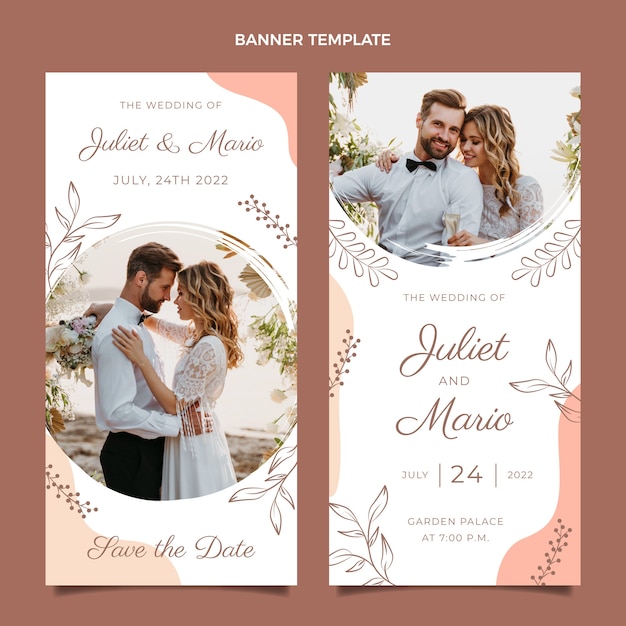 Banners verticais de casamento desenhados à mão