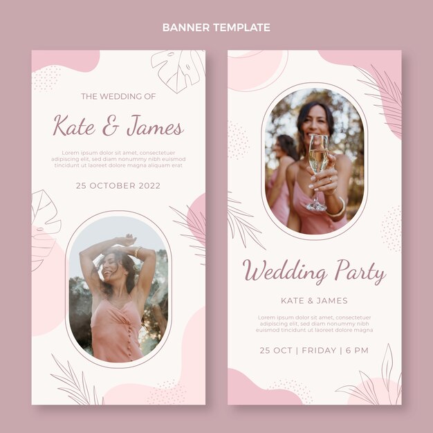 Banners verticais de casamento desenhados à mão