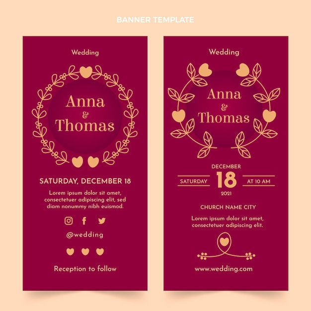 Vetor grátis banners verticais de casamento desenhados à mão