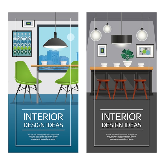 Vetor grátis banners verticais de cozinha design de interiores