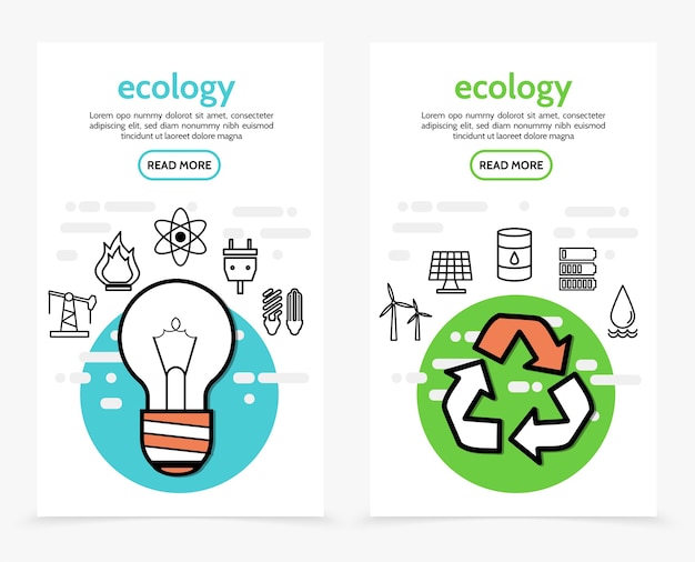 Banners verticais de ecologia e energia